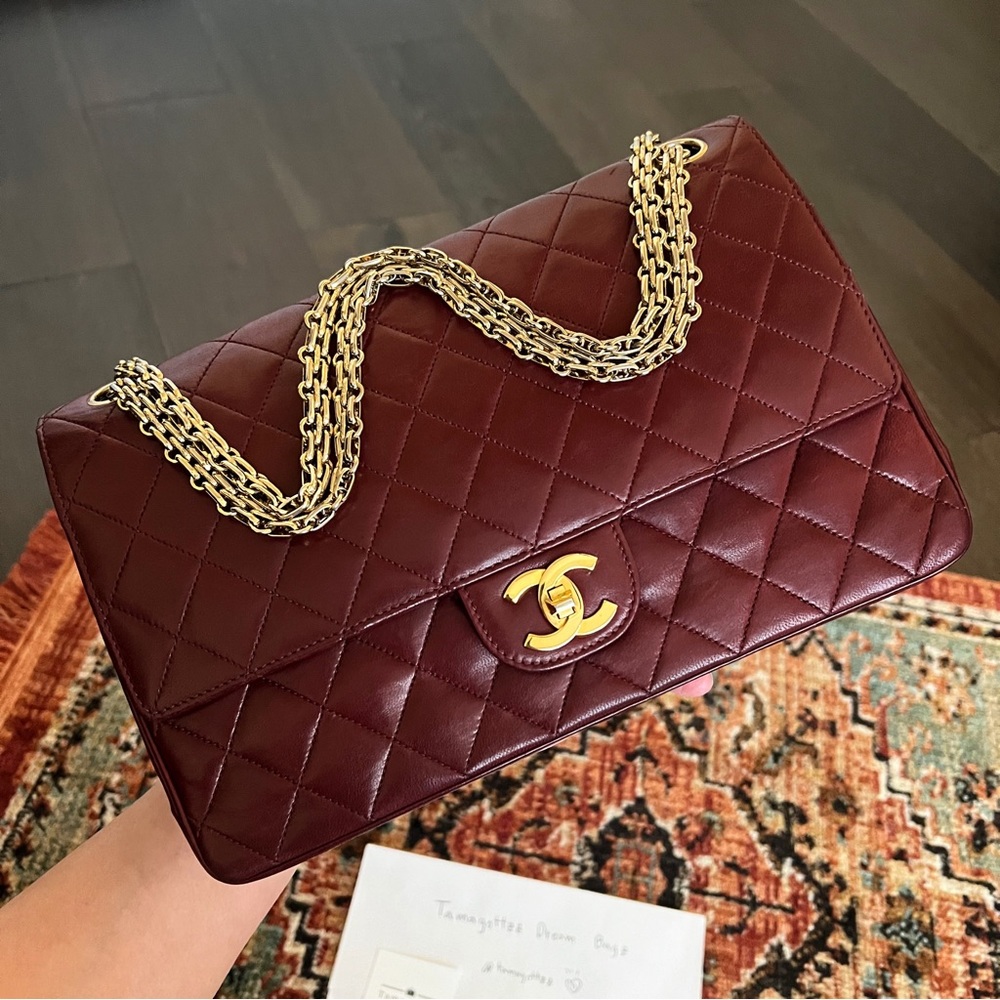 ❌RESERVED❌Chanel Classic Vintage Bijoux Chain Burgundy Medium Double Flap Bag - Picture 5 of 11